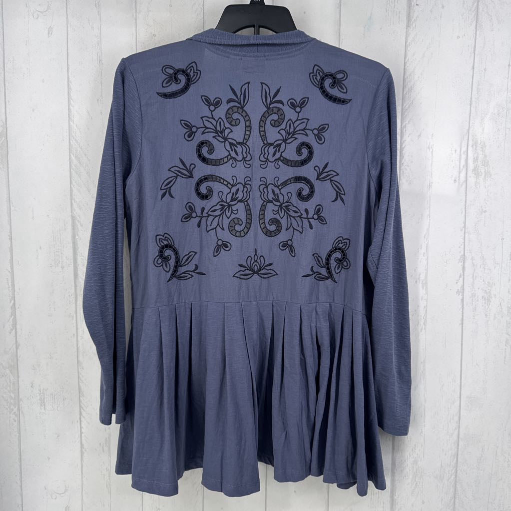 Floral Embroidered Peplum Open Cardigan