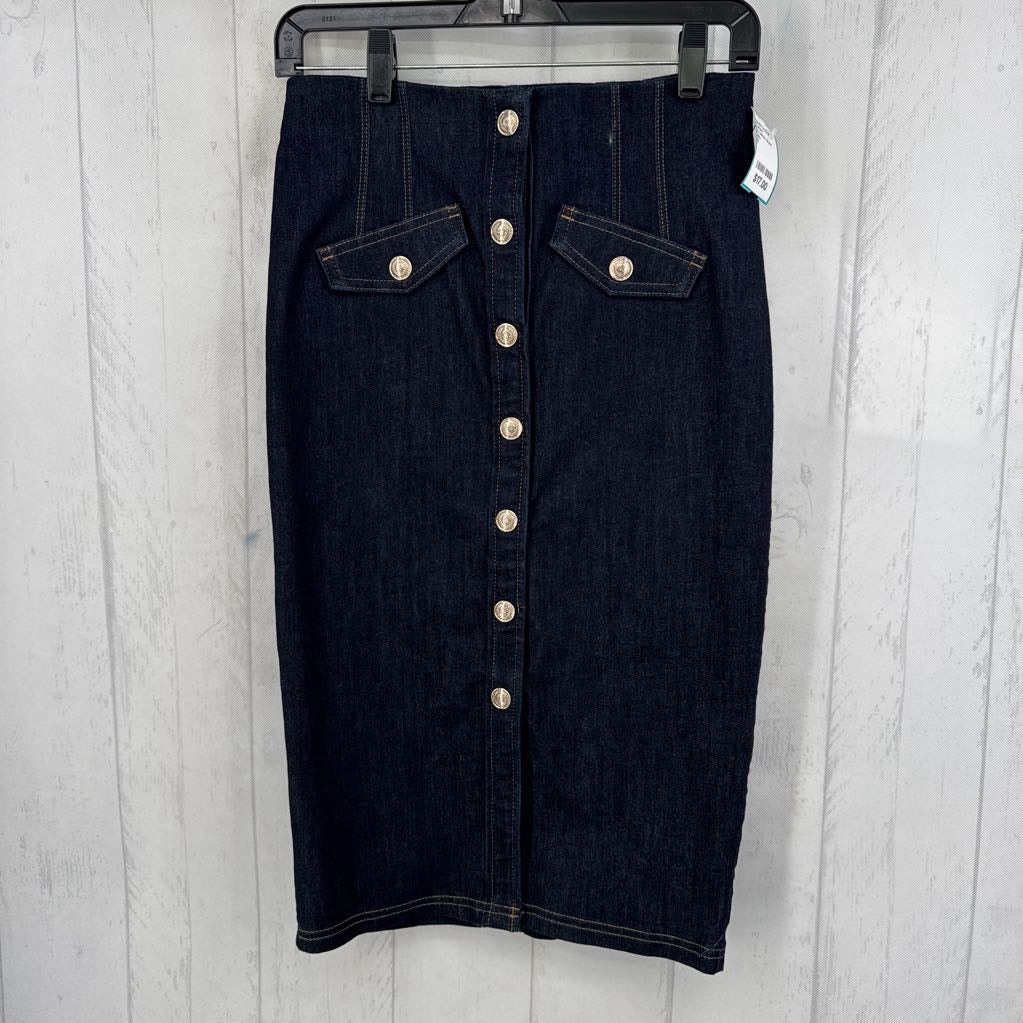 0 button down denim pencil skirt