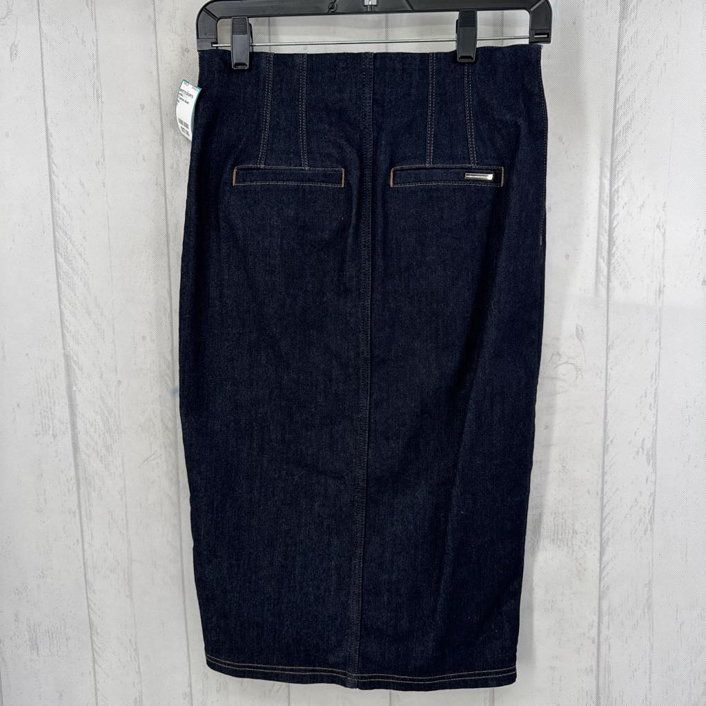 0 button down denim pencil skirt
