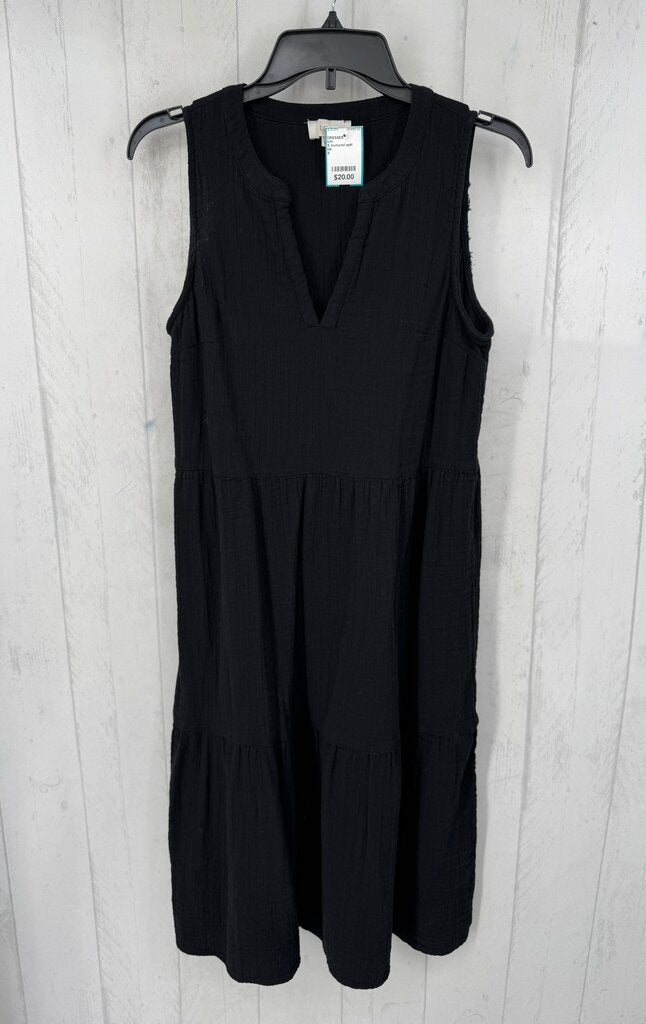 S textured split neck slvls dress