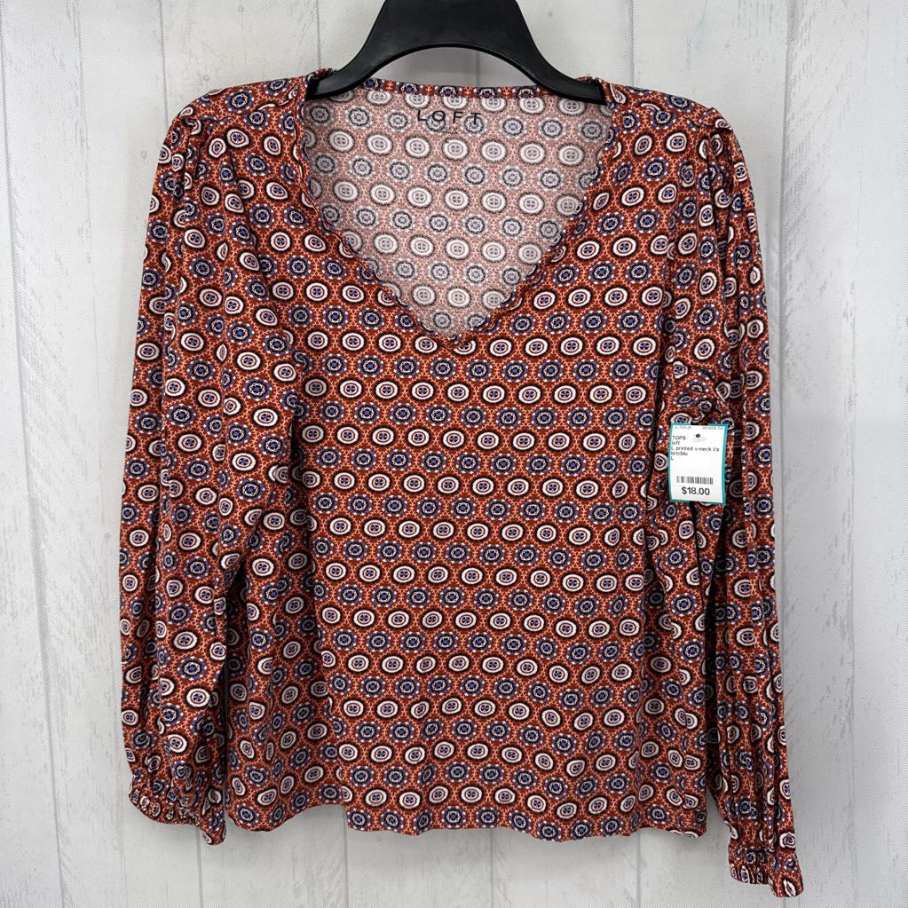 L printed v-neck l/s top