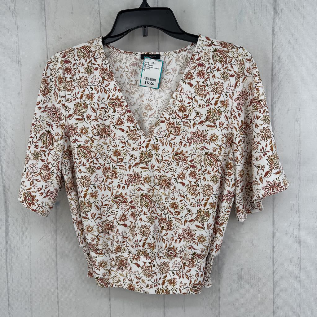 XS flo print v-neck s/s top