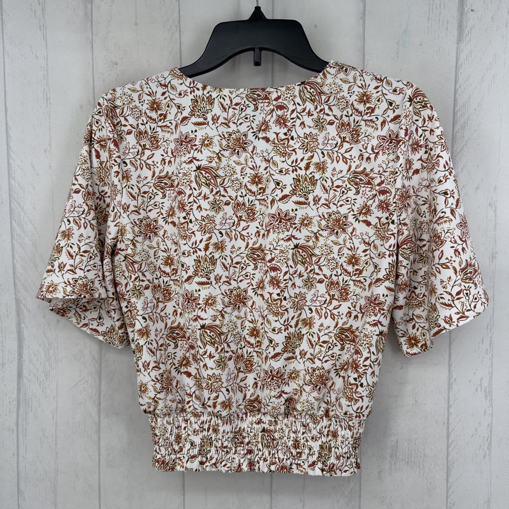 XS flo print v-neck s/s top