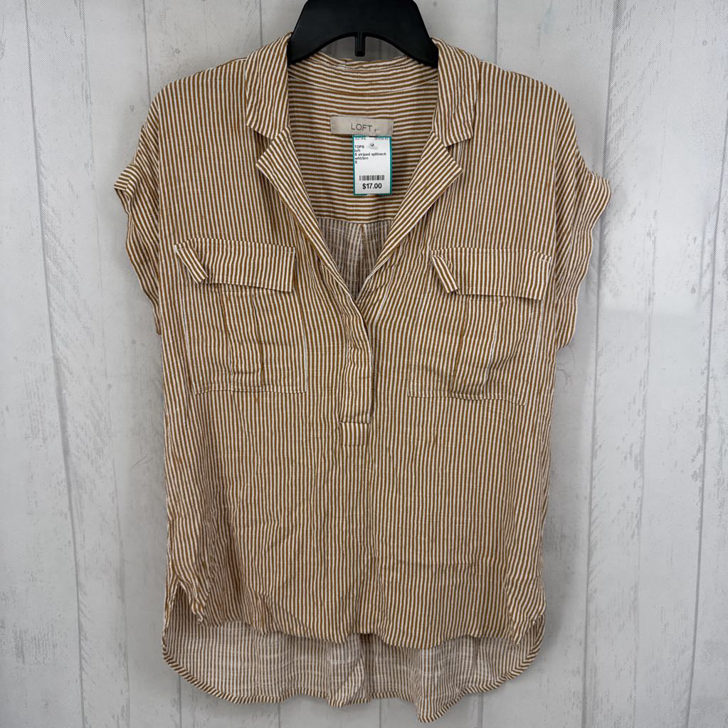 S striped splitneck hi-lo s/s top