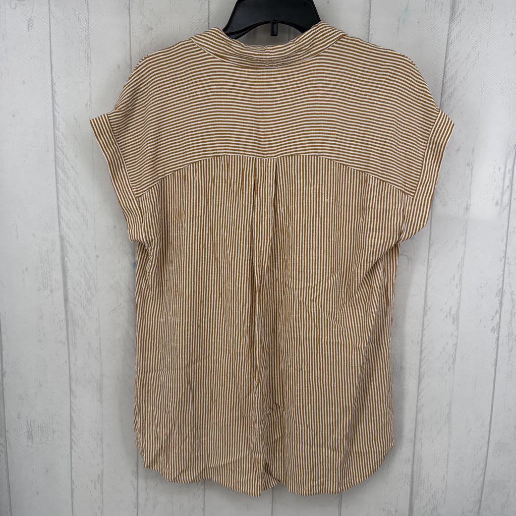 S striped splitneck hi-lo s/s top