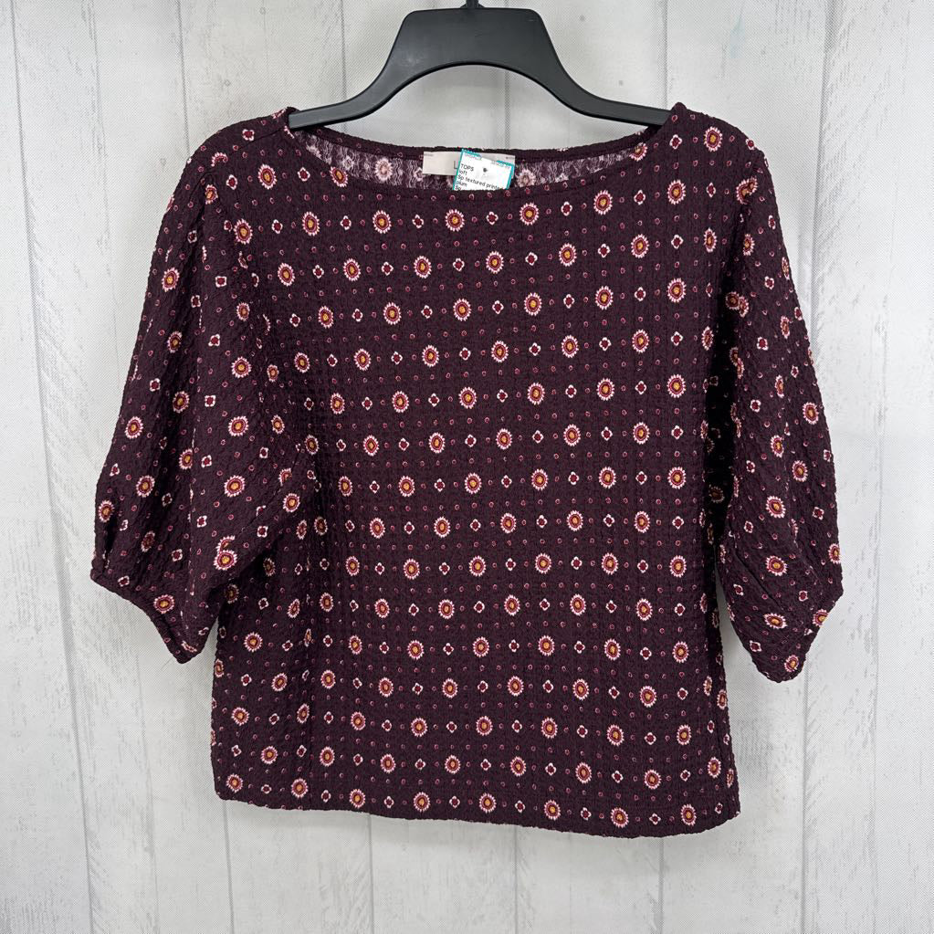Sp textured printed 3/4 slv top