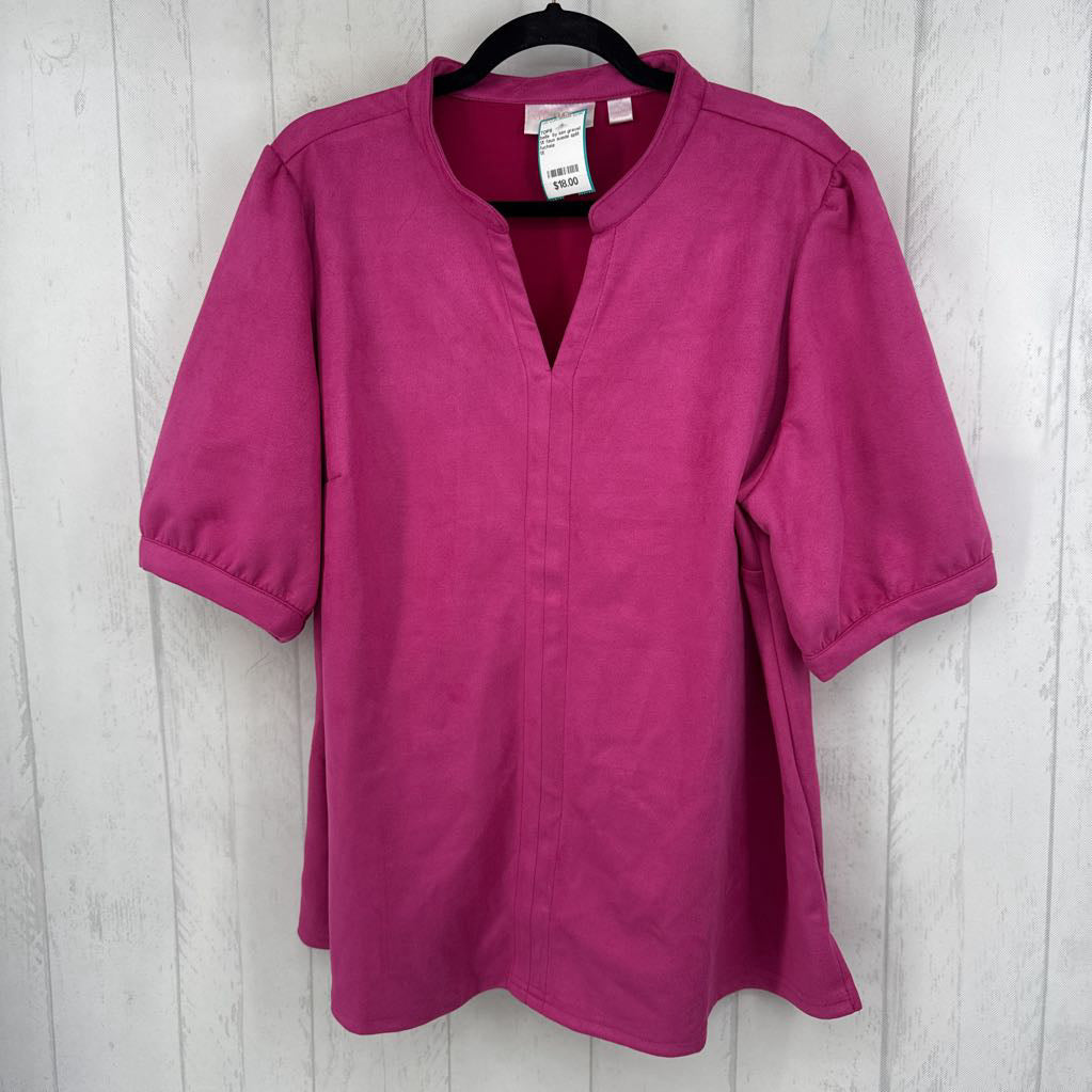 1X faux suede split neck s/s top