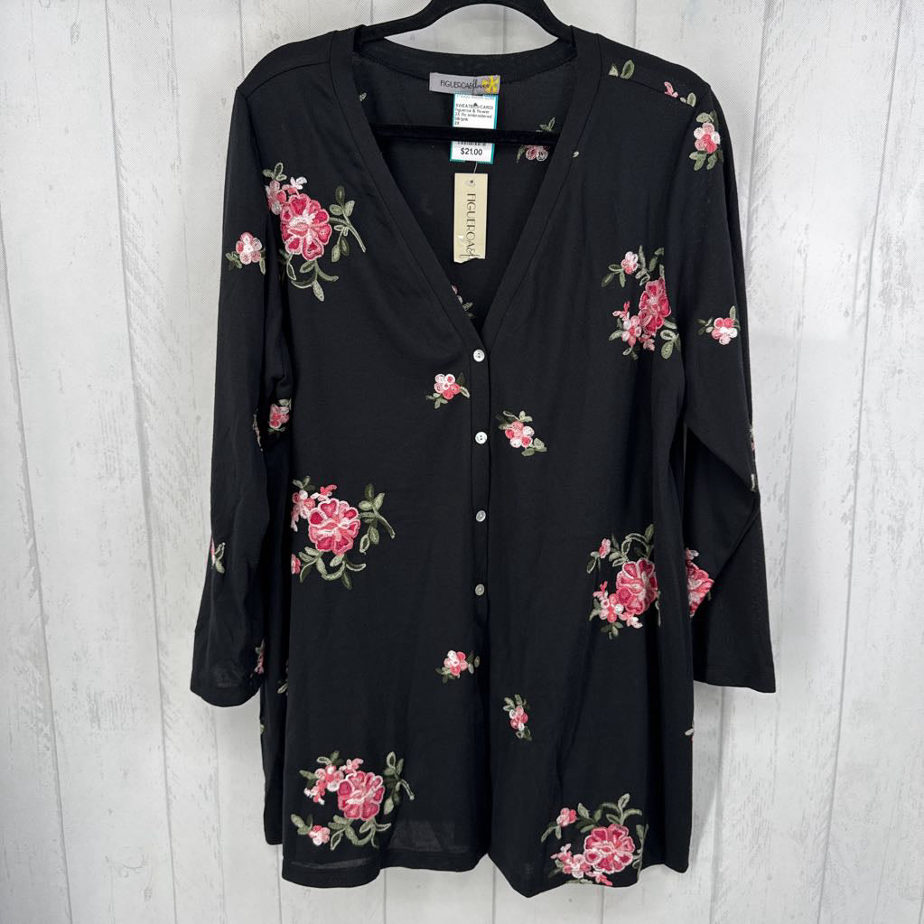 2X flo embroidered button front cardi
