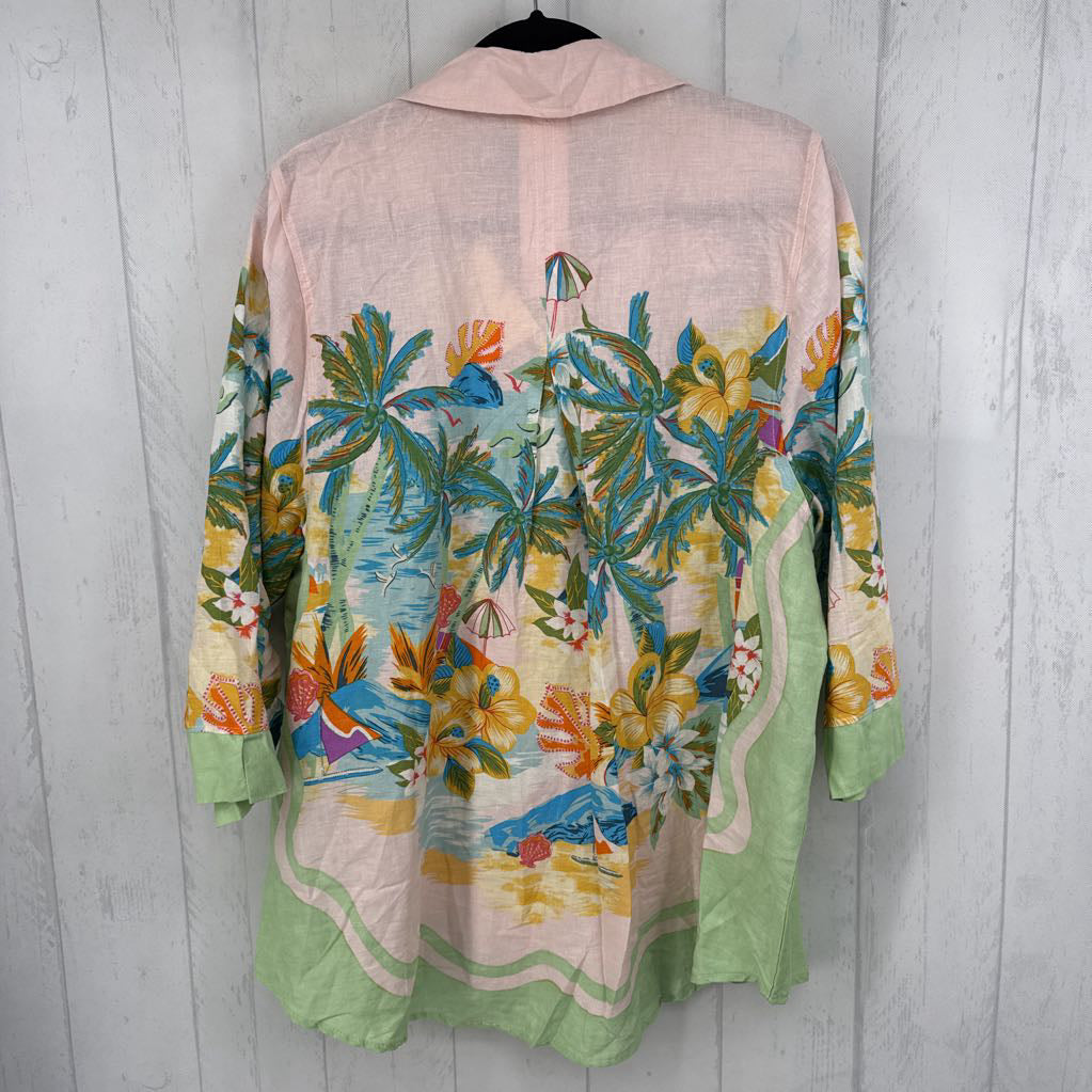 2X flo print button down s/s top