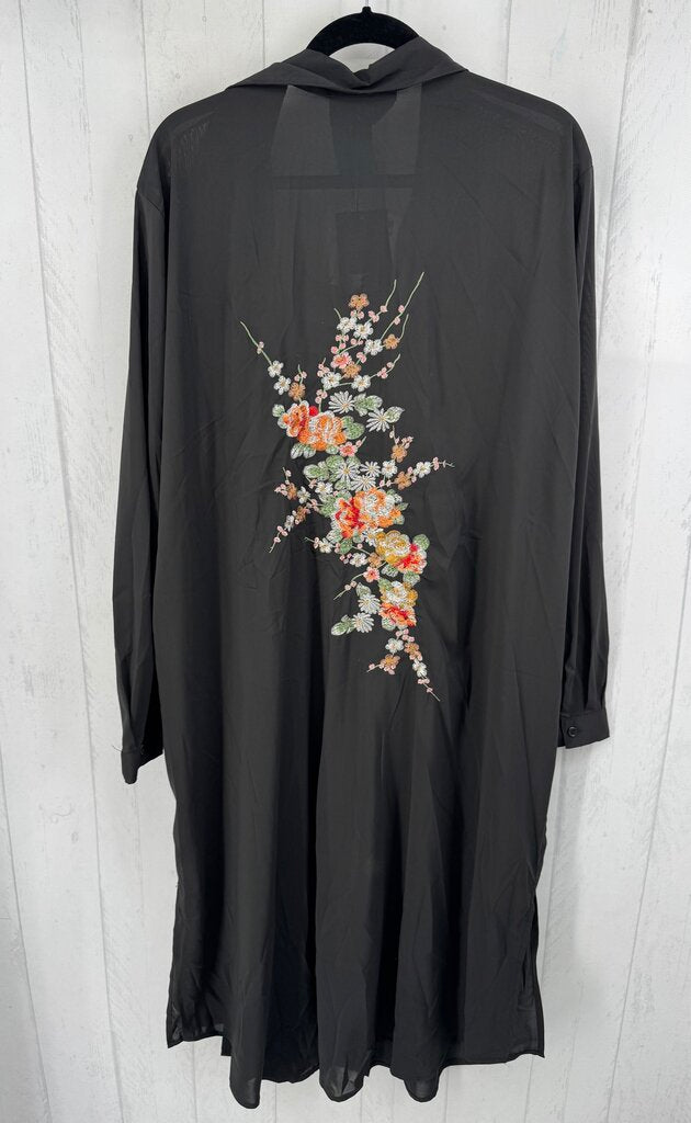 3X semi-sheer flo embroidered back l/s duster