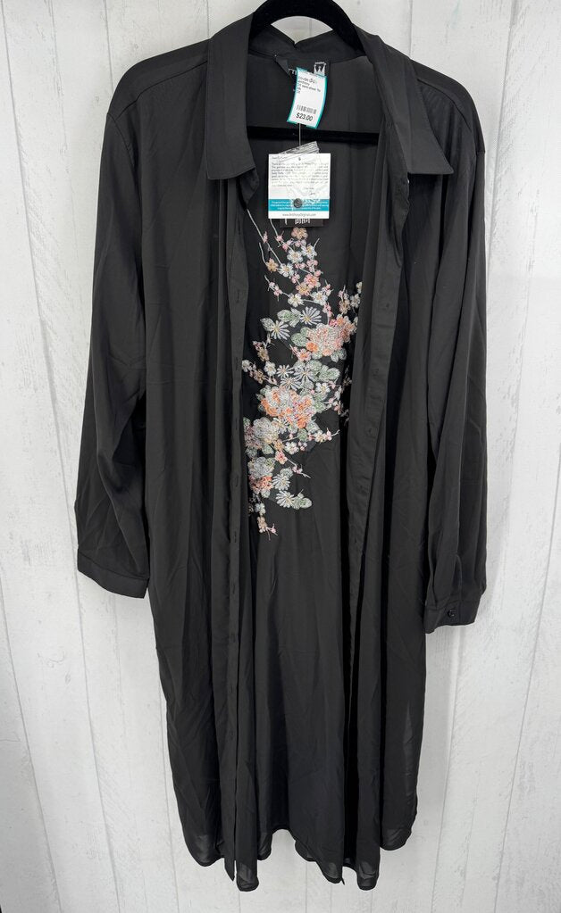 3X semi-sheer flo embroidered back l/s duster