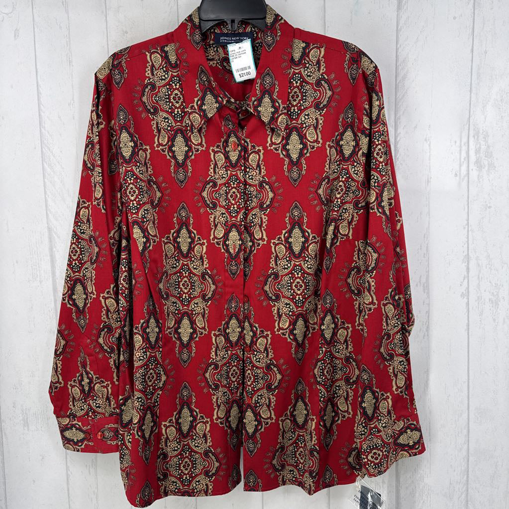 R65 3X damask print button down l/s top