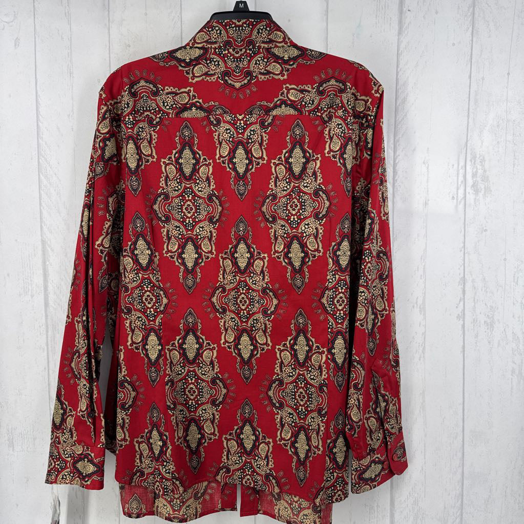 R65 3X damask print button down l/s top