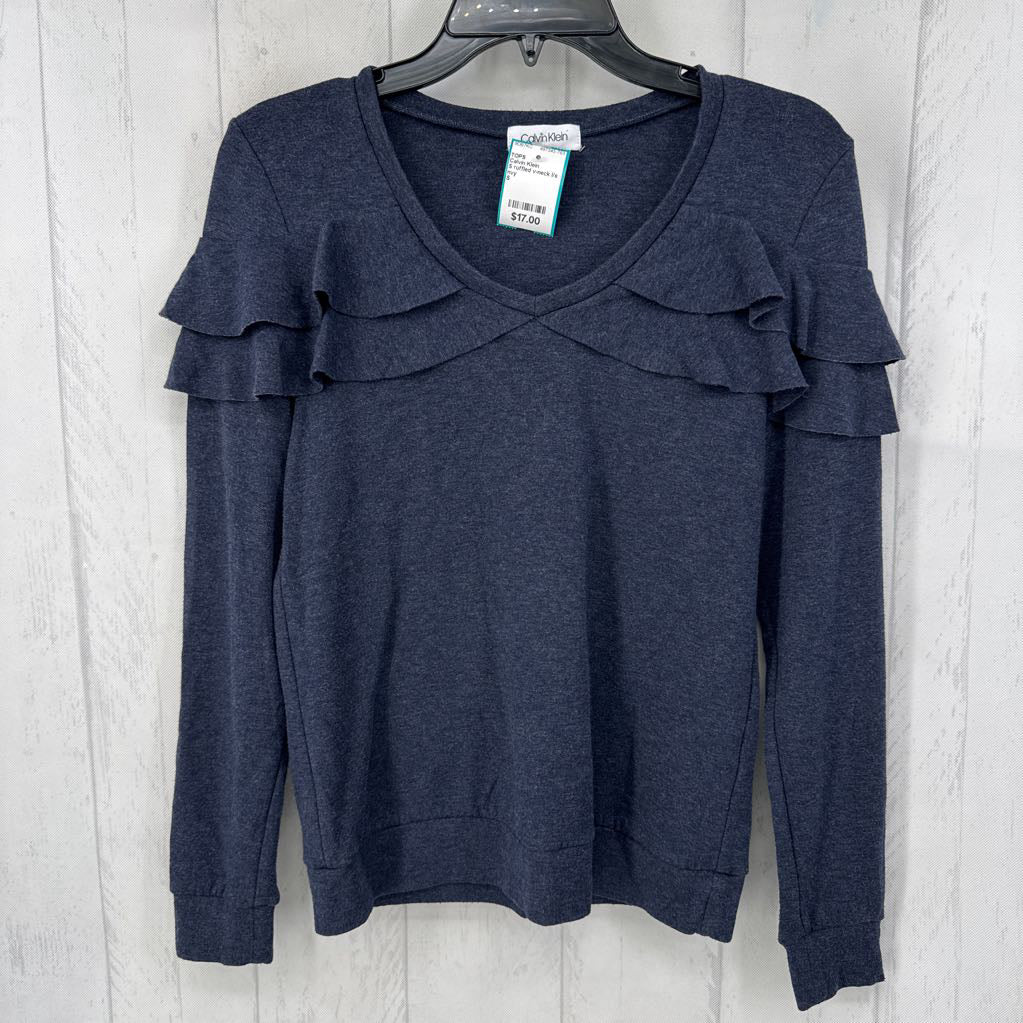 S ruffled v-neck l/s top