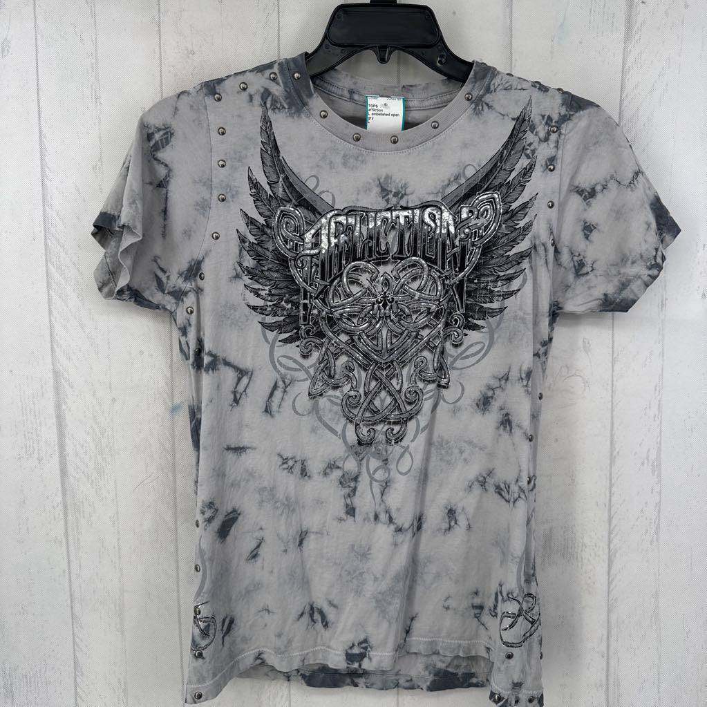 L embelished open back tie-dye s/s tee