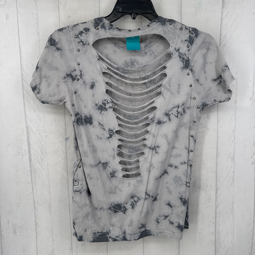 L embelished open back tie-dye s/s tee