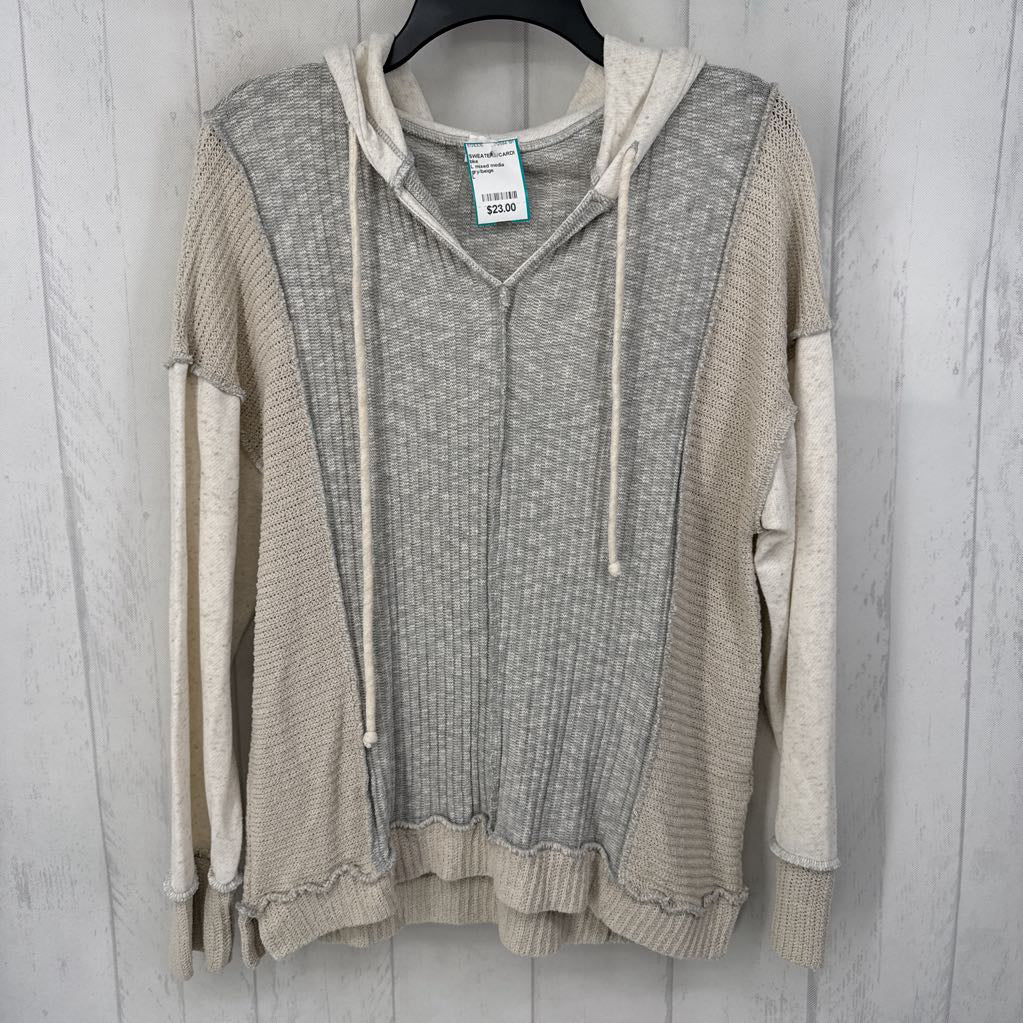 L mixed media hooded pullover