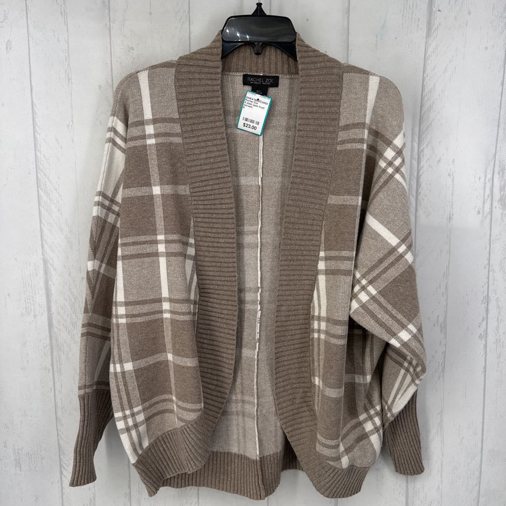 S plaid open front cardi