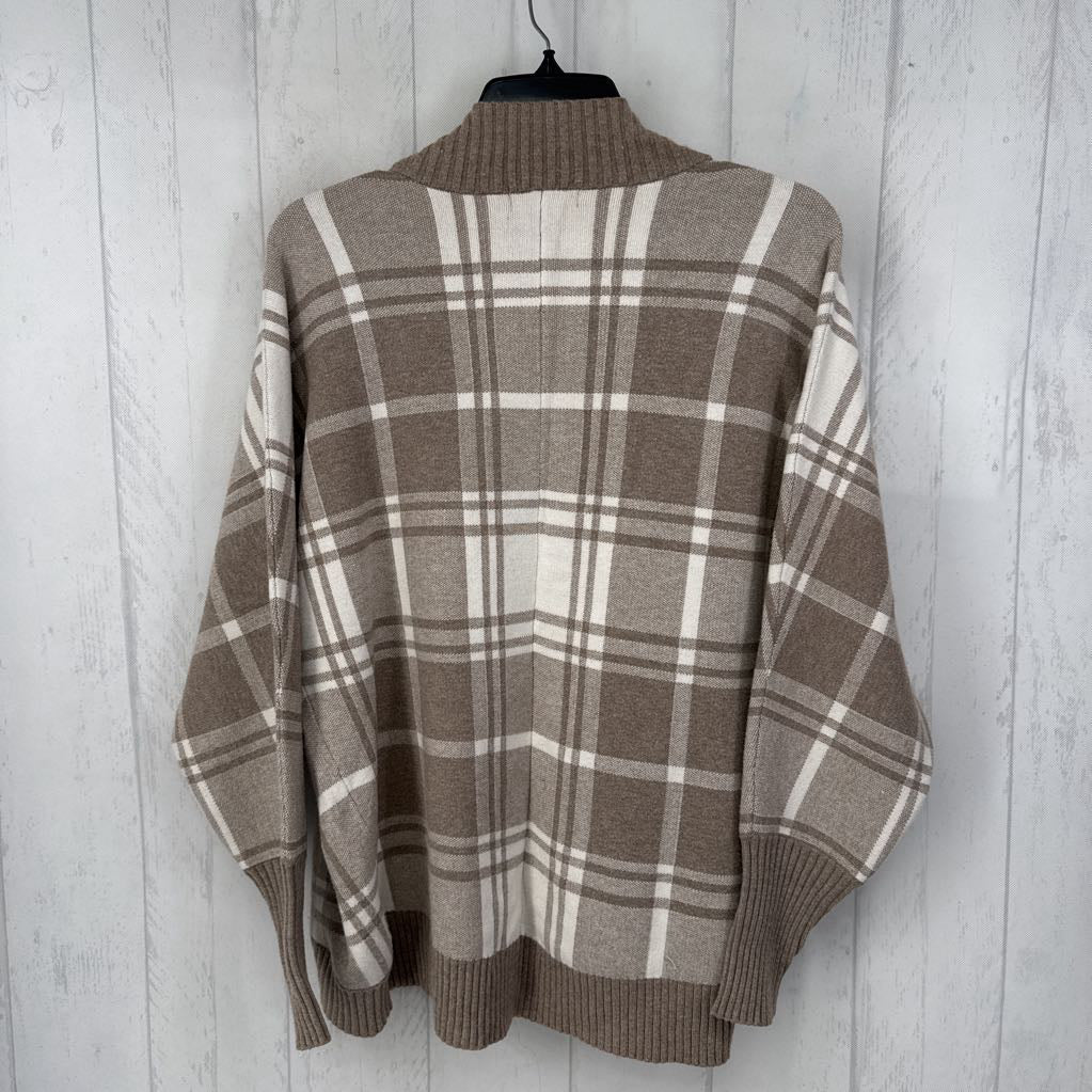 S plaid open front cardi
