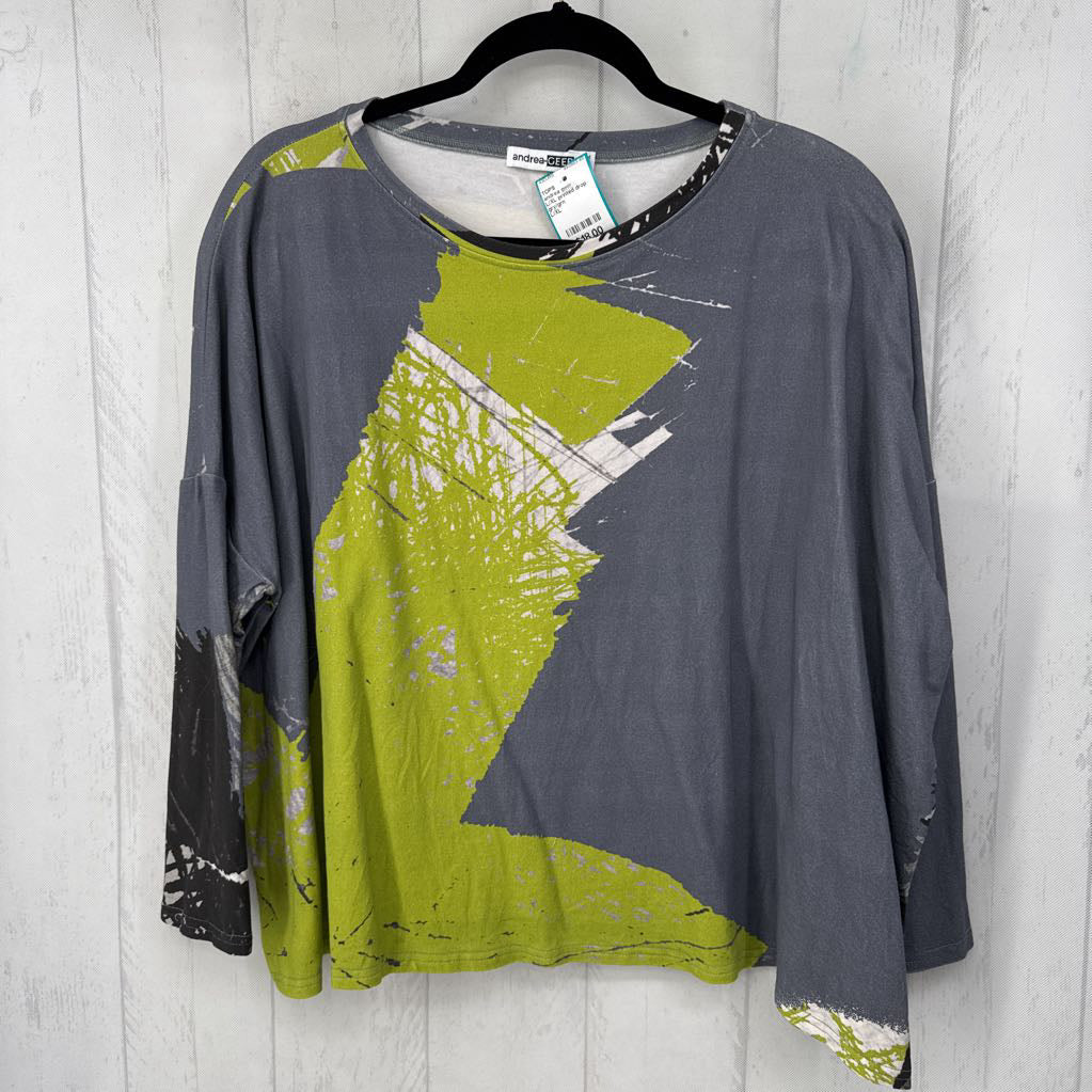 L/XL printed drop shoulder l/s top