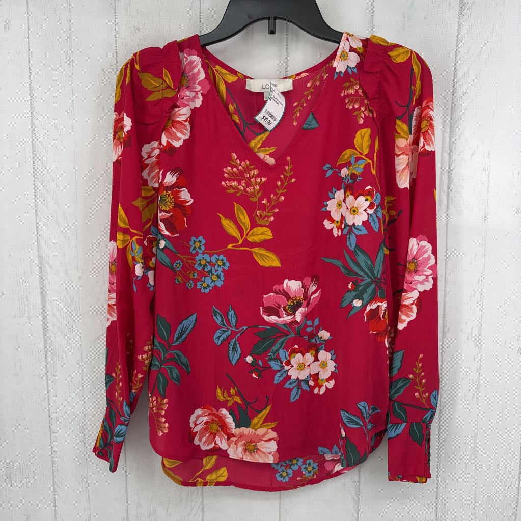 XS flo print v-neck l/s top