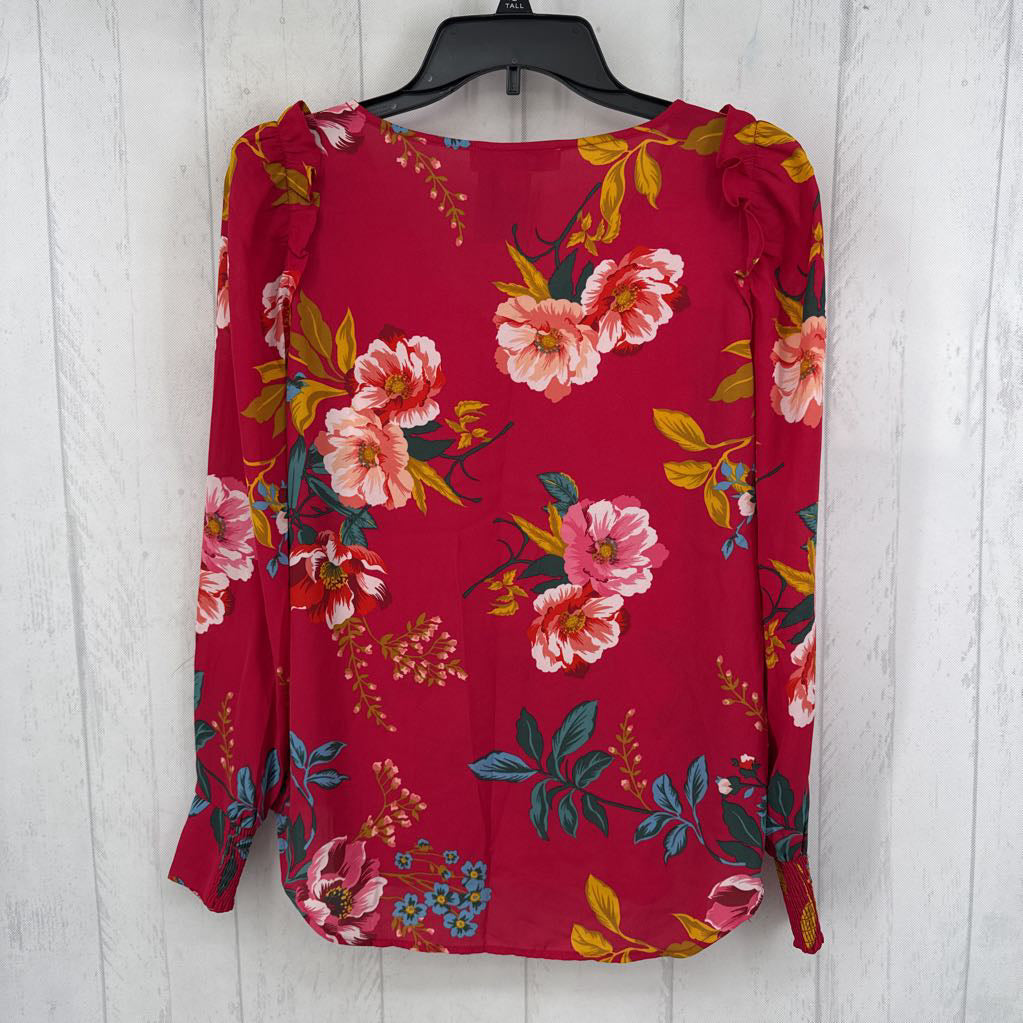 XS flo print v-neck l/s top
