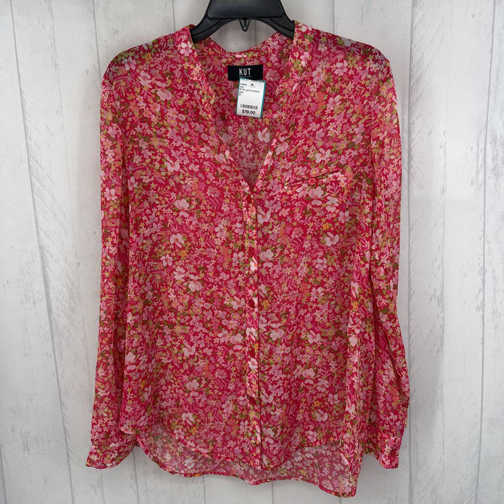 M flo print button down l/s top
