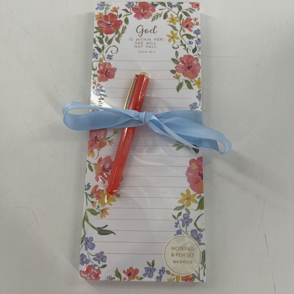 notepad & pen set-god is whithin her floral