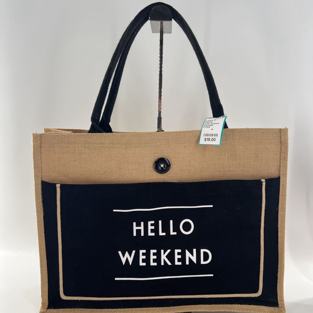 burlap weekend tote
