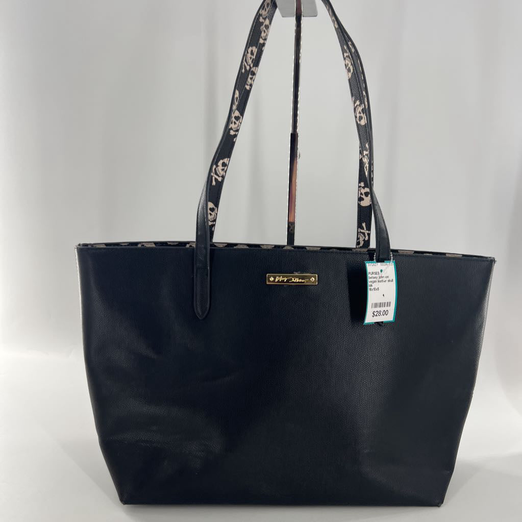 vegan leather skull print accent tote bag