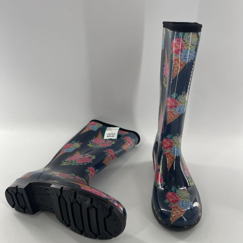 8 flower print rain boots