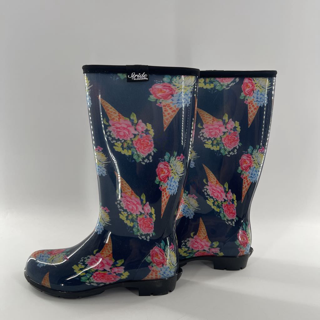8 flower print rain boots