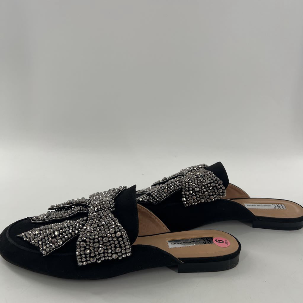 9 crystal embellished bow mules