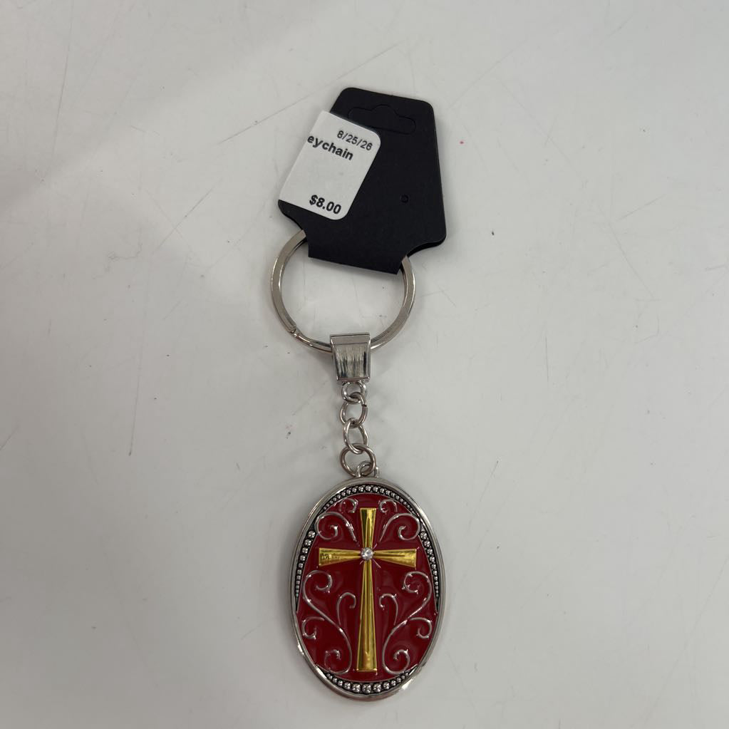oval cross keychain