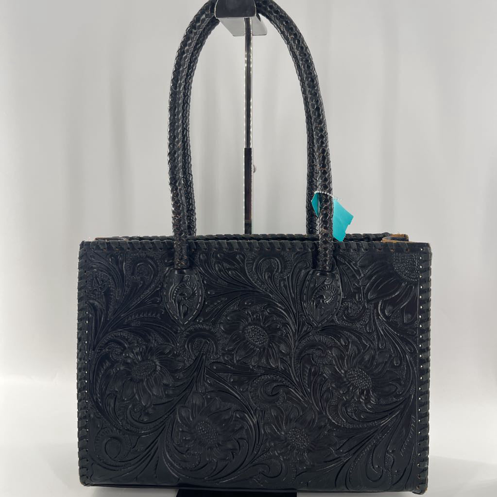 woven leather flo embossed handbag