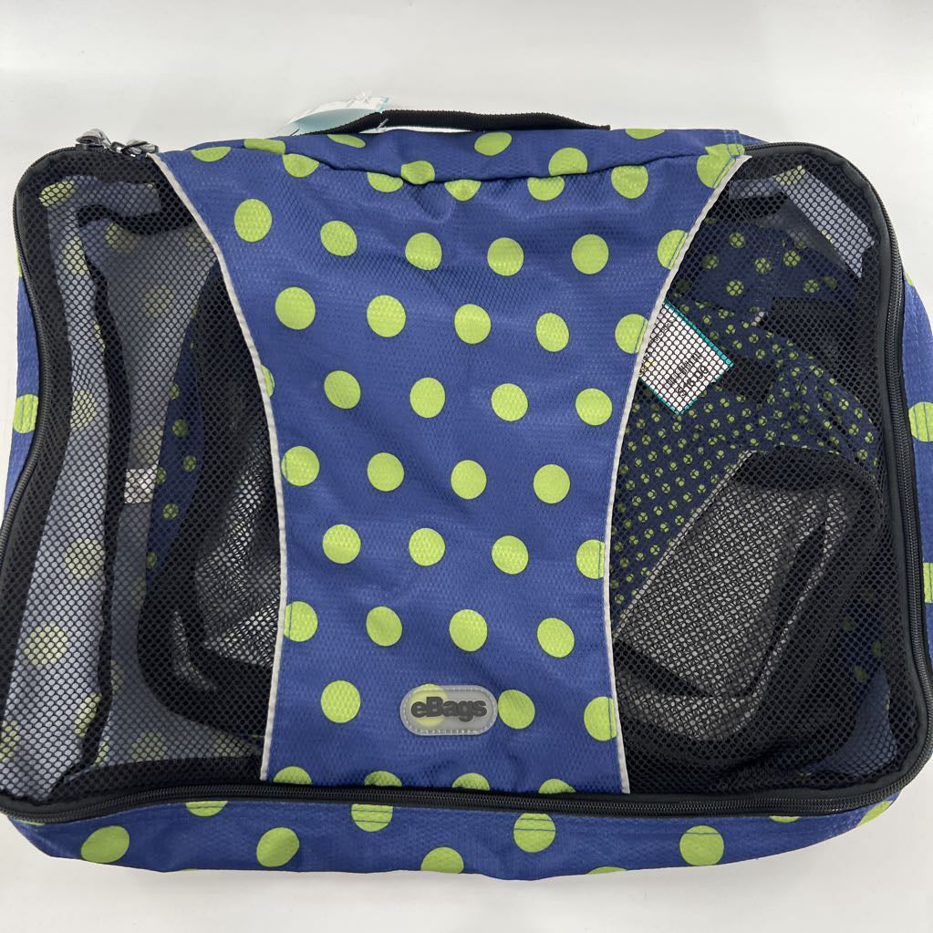 3pc packing cubes-nvy/grn polka dot