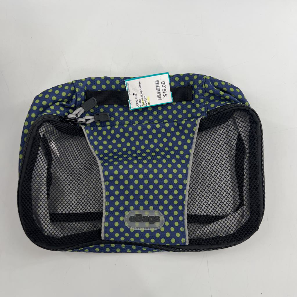 3pc packing cubes-nvy/grn polka dot