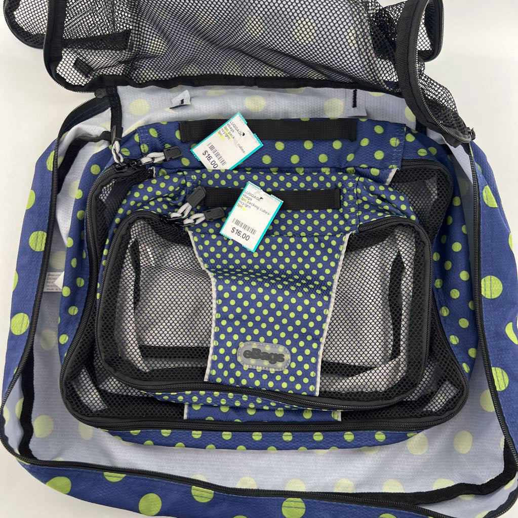 3pc packing cubes-nvy/grn polka dot