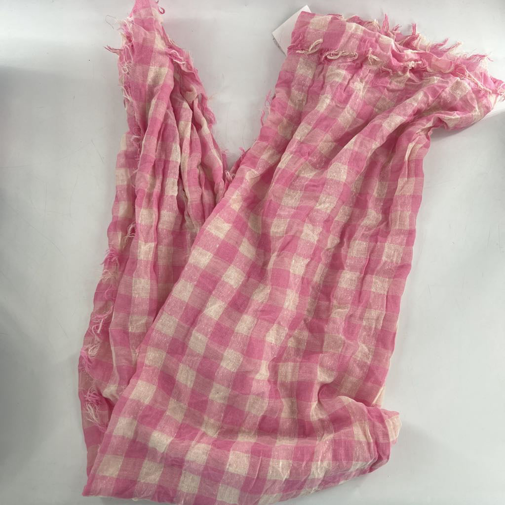 gingham print fringe scarf