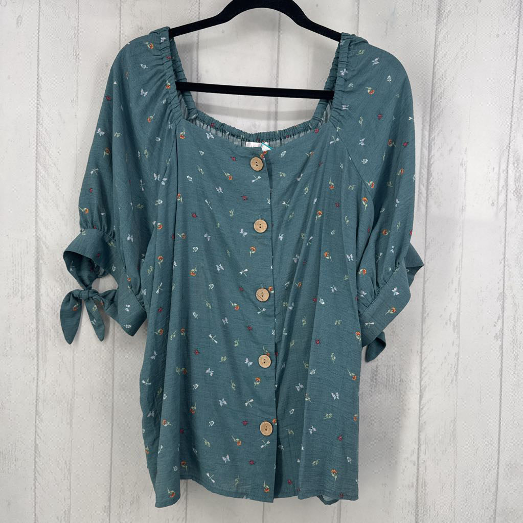XXL flo print button down s/s top