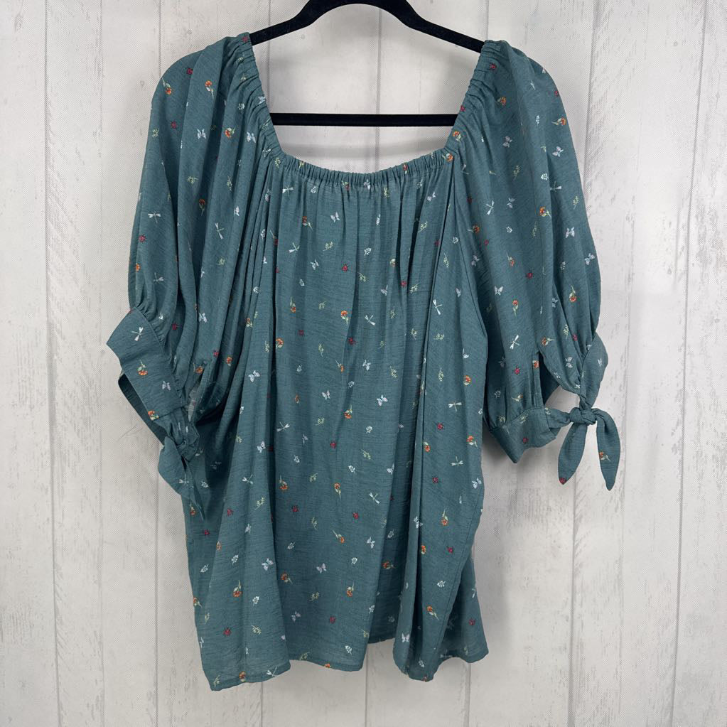 XXL flo print button down s/s top