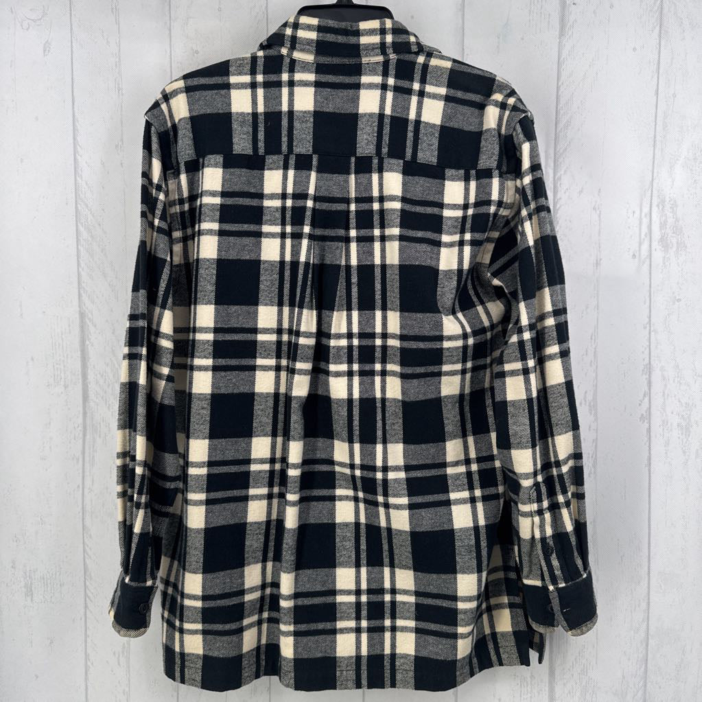 S plaid zip-up shacket