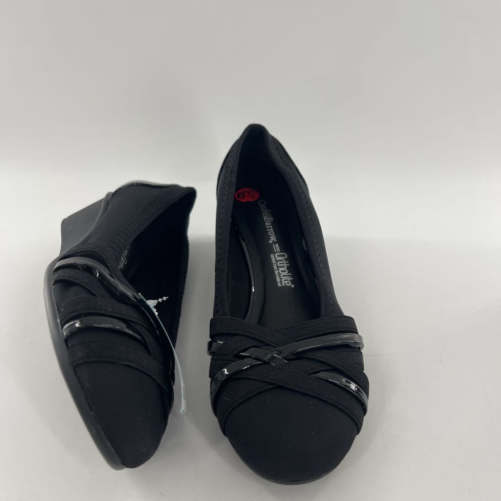 6.5 crisscross patent strap wedges