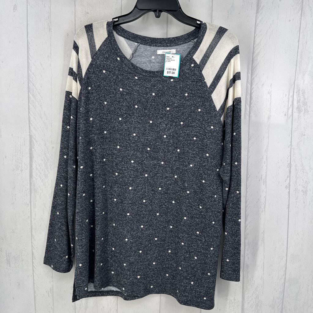 L polka dot & striped l/s top
