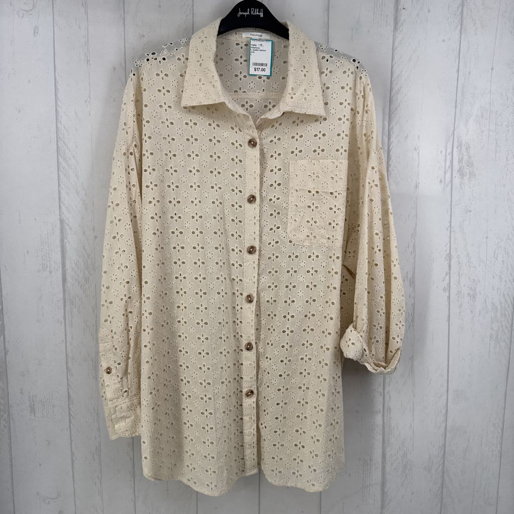 L eyelet button down l/s top