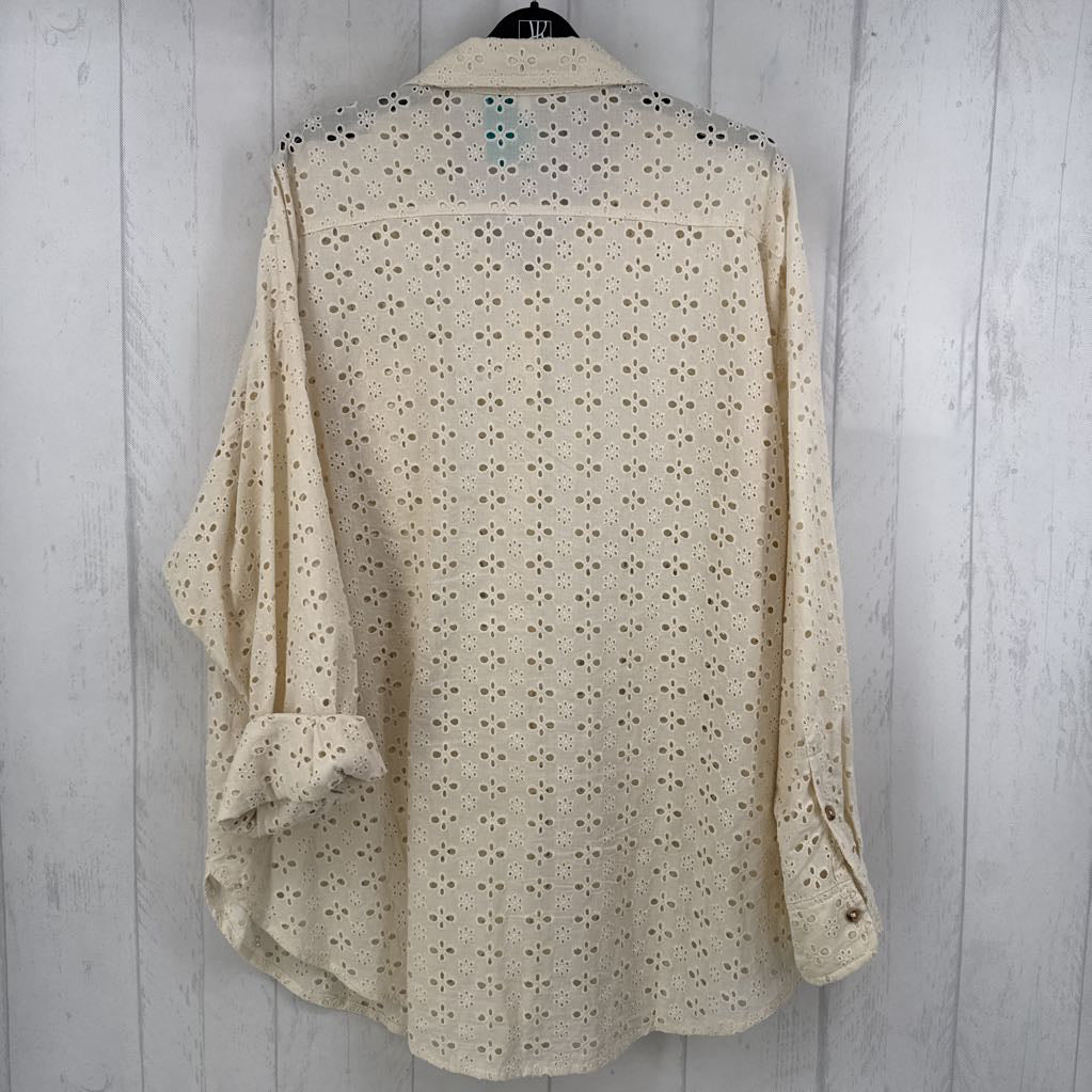 L eyelet button down l/s top