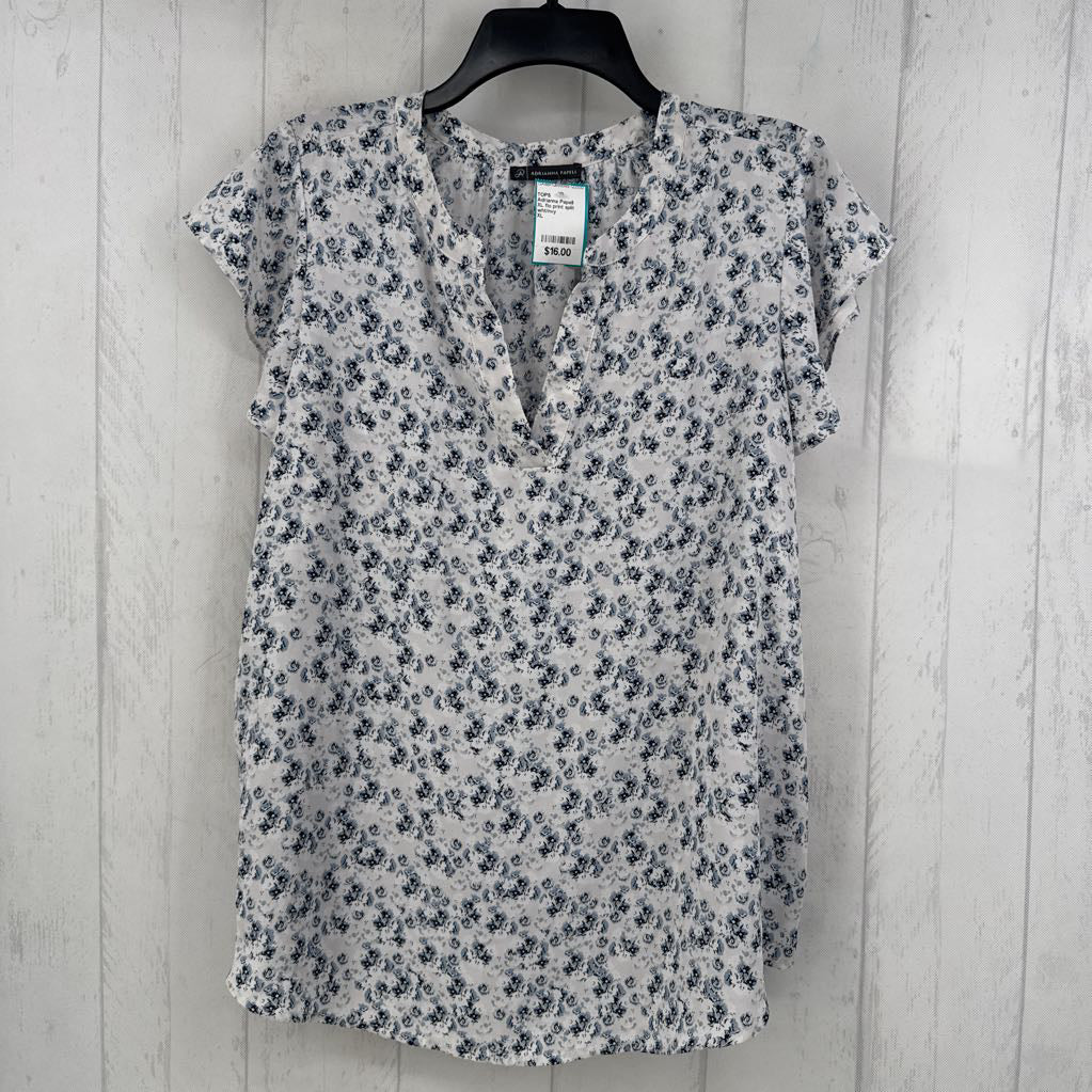 XL flo print split neck s/s top