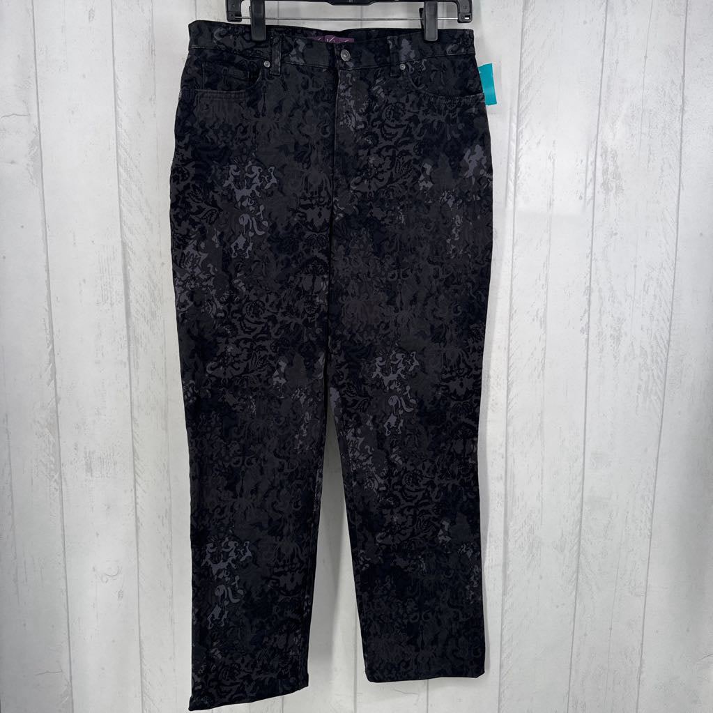 12 damask print straight leg jean