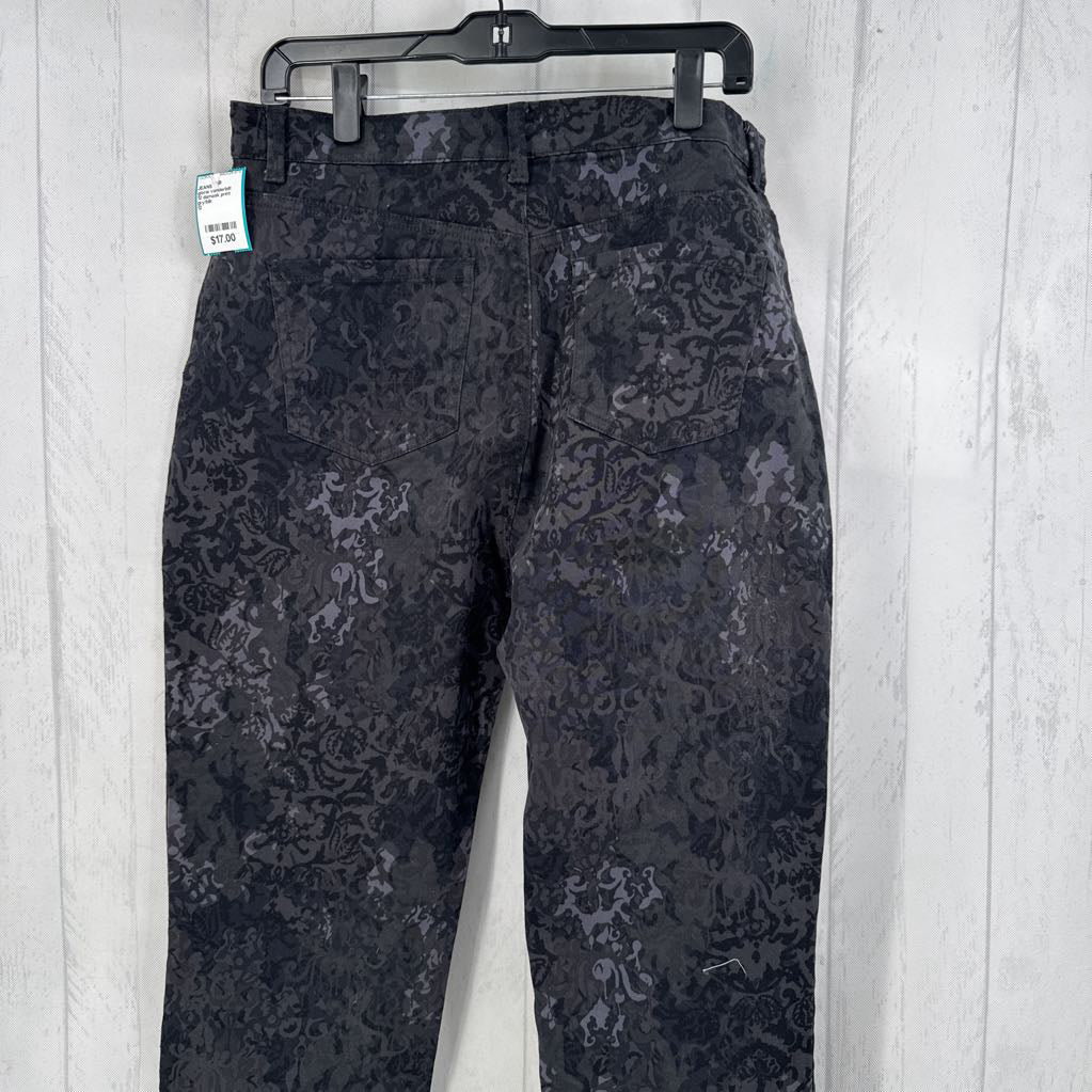 12 damask print straight leg jean
