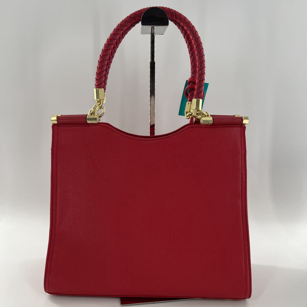 faux leather woven strap tassel satchel